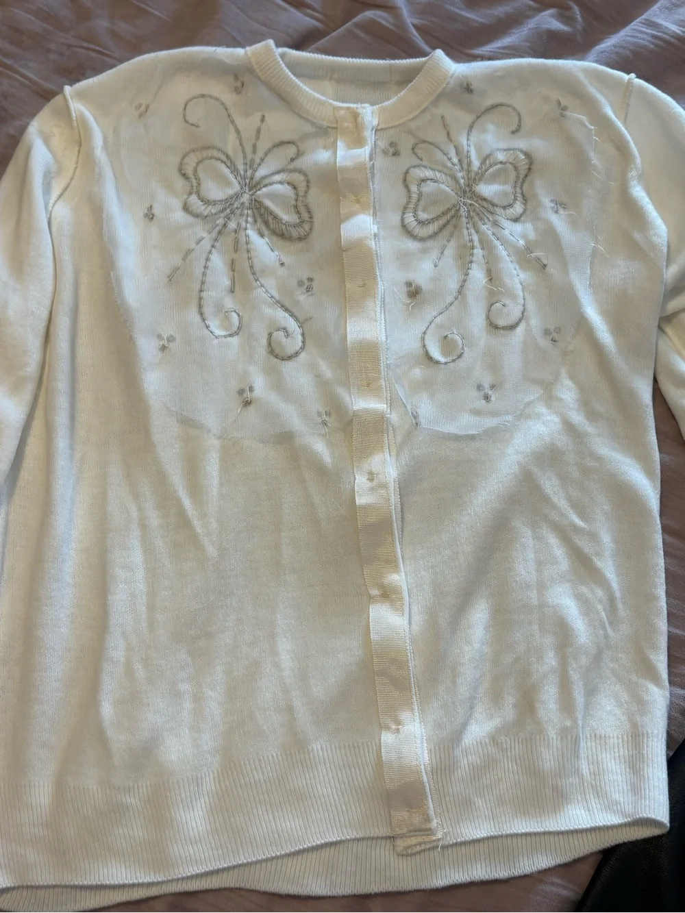 Vintage White Embellished Bow Cardigan Sweater